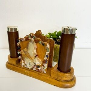 Vintage Stone Napkin Holder Salt Pepper Set Spokane MCM